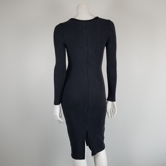 Marine Layer Lexi Black Rib Knit Bodycon Midi Minimalist Slimming Dress Size XS - Picture 7 of 12